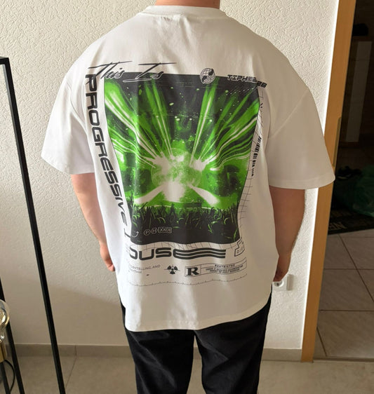 Progressive House Premium Relaxed T-Shirt — Green Lasers Backprint | TIPH