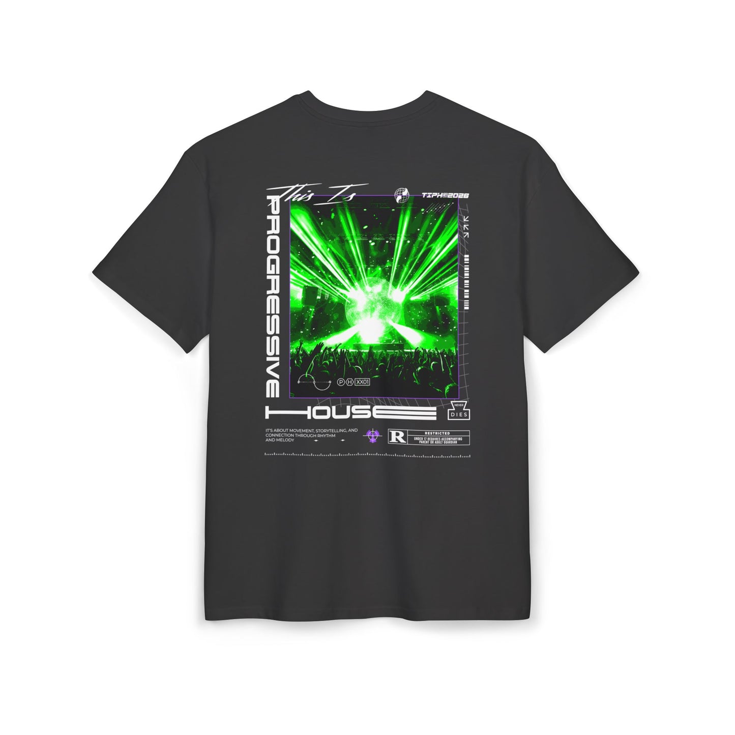 Progressive House Premium Oversized T-Shirt — Green Lasers Backprint | TIPH