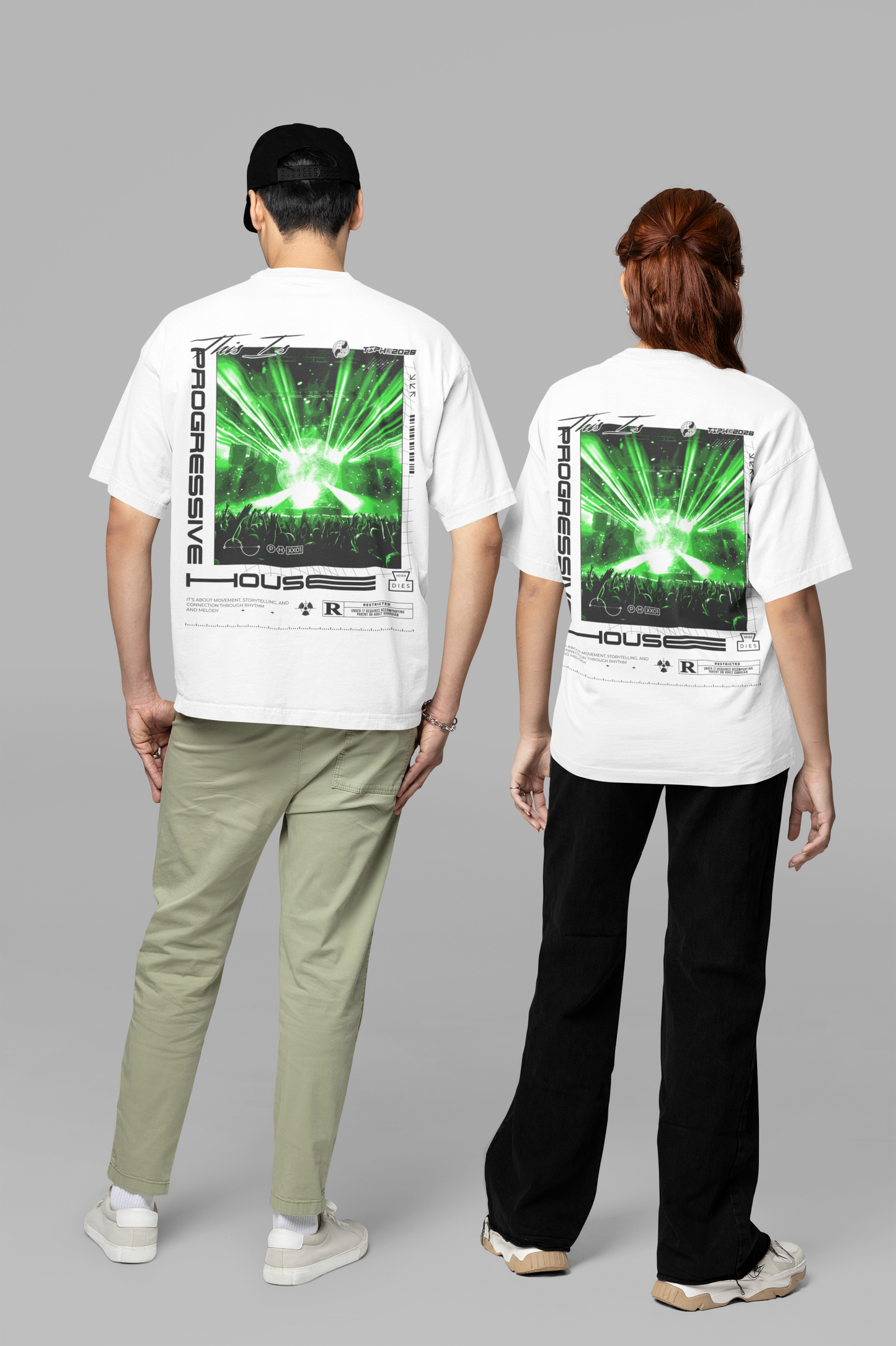 Progressive House Premium Oversized T-Shirt — Green Lasers Backprint | TIPH