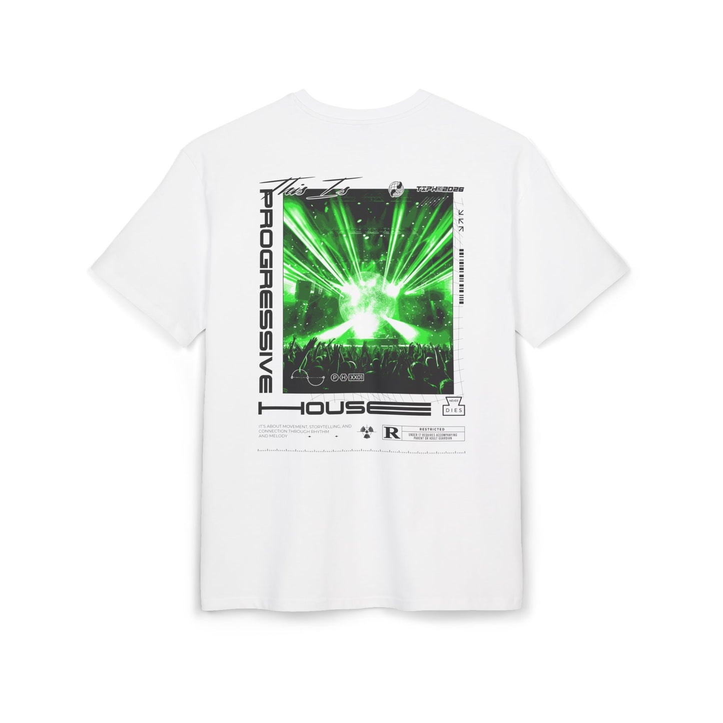 Progressive House Premium Oversized T-Shirt — Green Lasers Backprint | TIPH